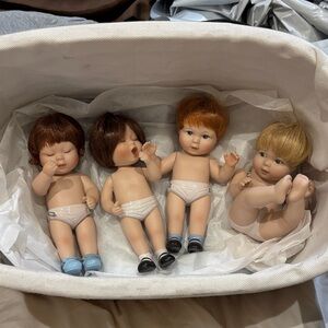 Danbury Mint collectible porcelain dolls, 6”.  Adorable Baby Doll Set of 4